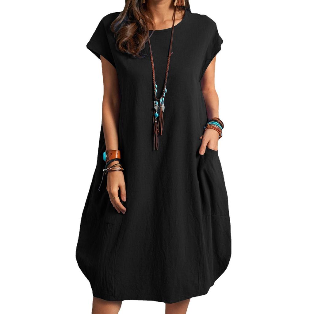 Women's Spring Summer Loose Casual Solid Color Pocket Dress