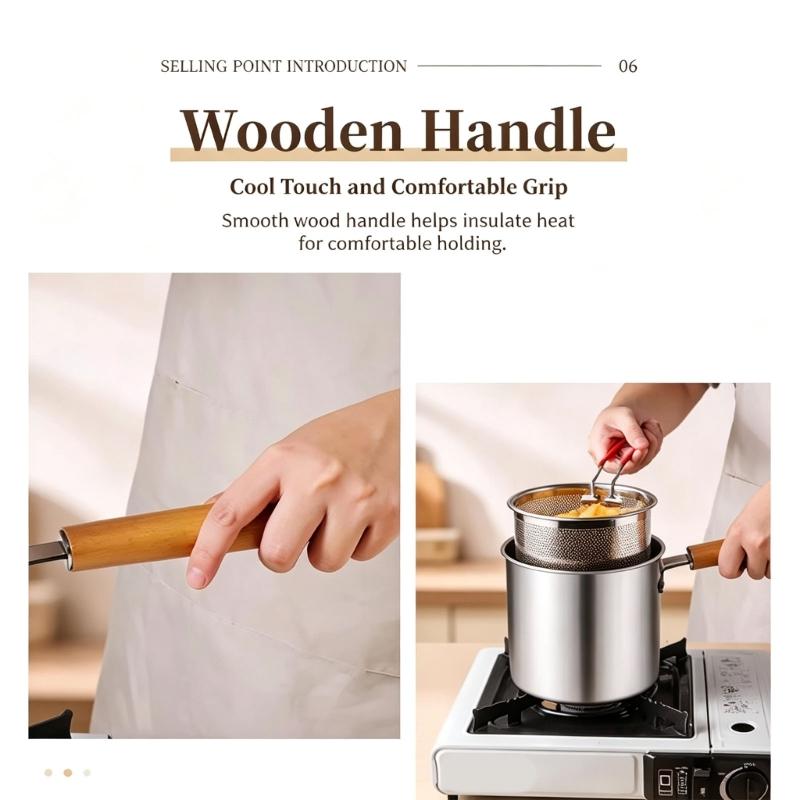 Deep-Frying Cookware Set with 3 L Steel Pot, Perforated Basket, and Tongs for Cooking, Basket Removal, Oil Draining, and Ingredient Handling