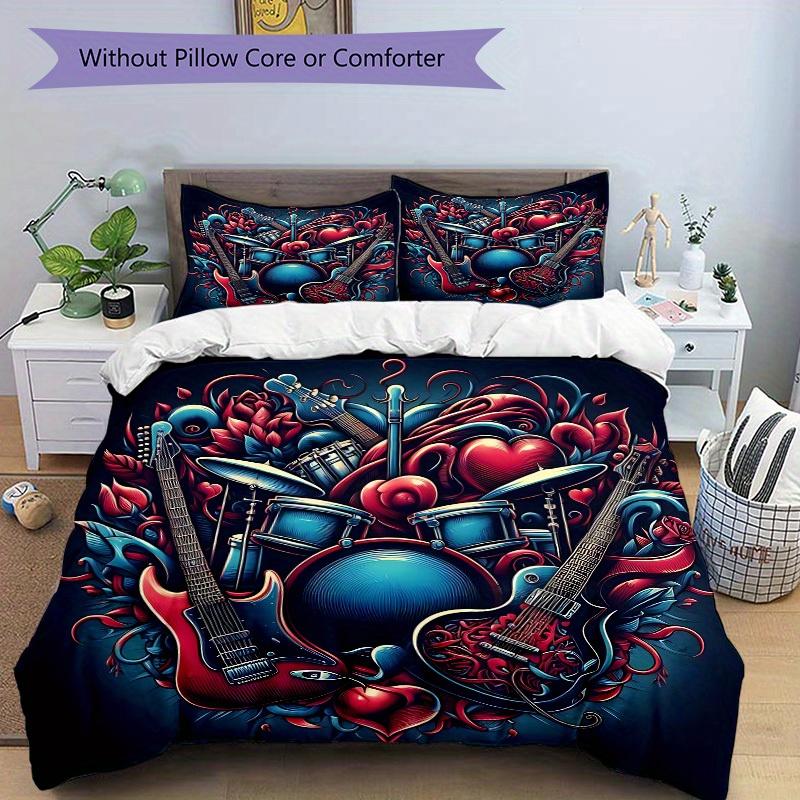 3pcs Music Love Bedding Cover Set, Fashion Classic Popular Print Bedding Set, Soft Comfortable, All Season Use, For Bedroom, Guest Room (1*D