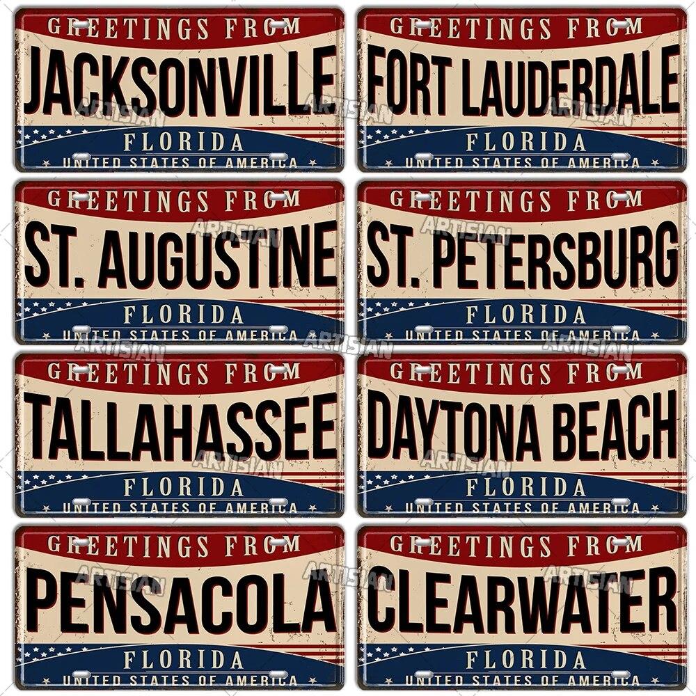 Artisian USA License Plate US Tin Sign Greetings From Landmark City State Metal Plaque Wall Decor Garage Bar Pub Club Hotel Cafe