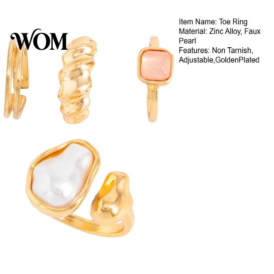 Daily Wear Rings 4Pcs Faux Baroque Pearl Toe Ring Set, Non Tarnish Open Metal for Women, Adjustable Golden Plated Foot Jewelry Women Bands