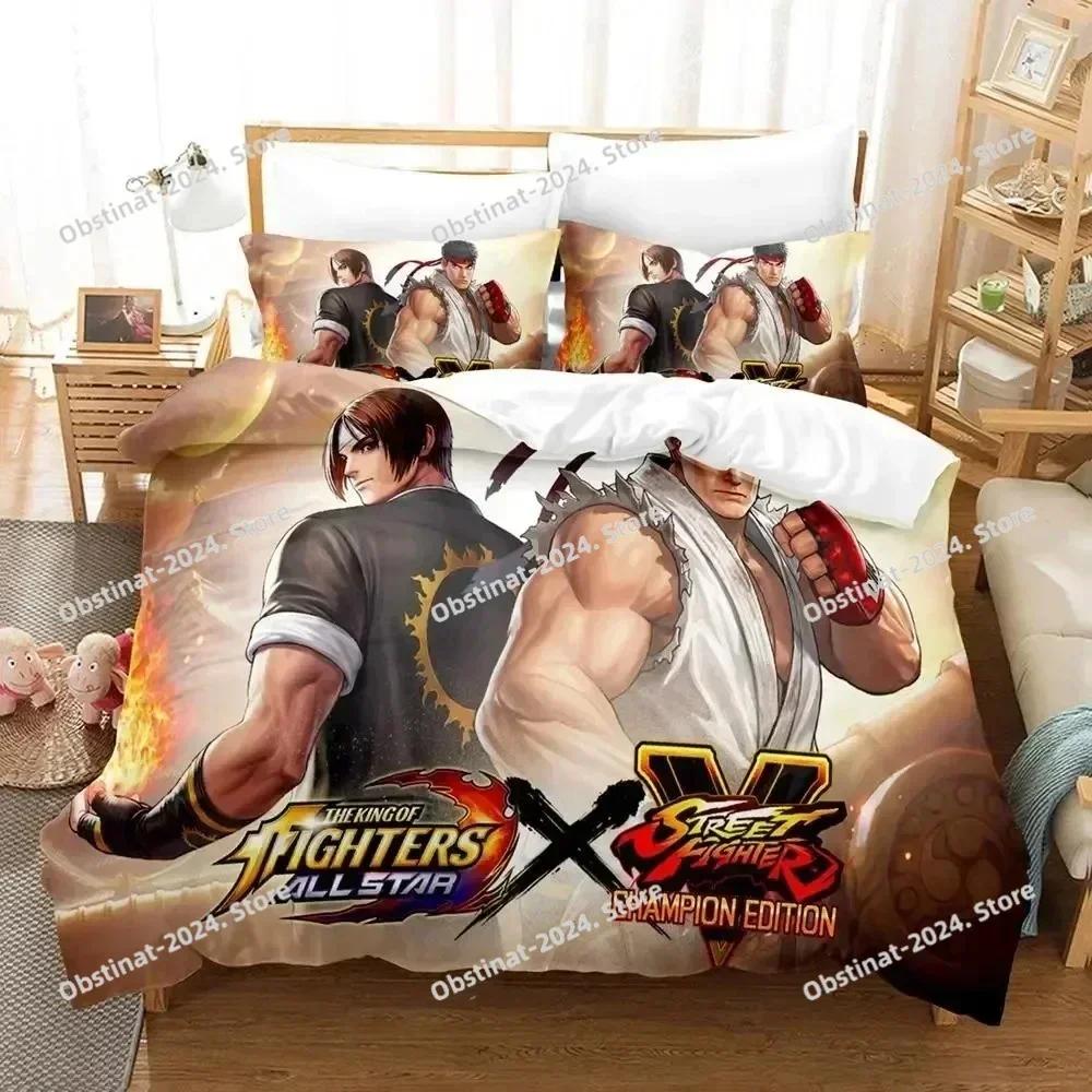 Аниме The King Of Fighter Постельное белье Комплект постельного белья Печатное одинарное Одеяло Покрывало Пододеяльник Наволочка 3 предмета Детский Взрослый Размер