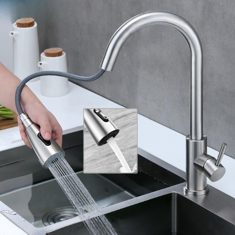 Bathroom 304 Stainless Steel Pull-out Washing Basin Water Tap Household Kitchen Dual Mode Sink Faucet