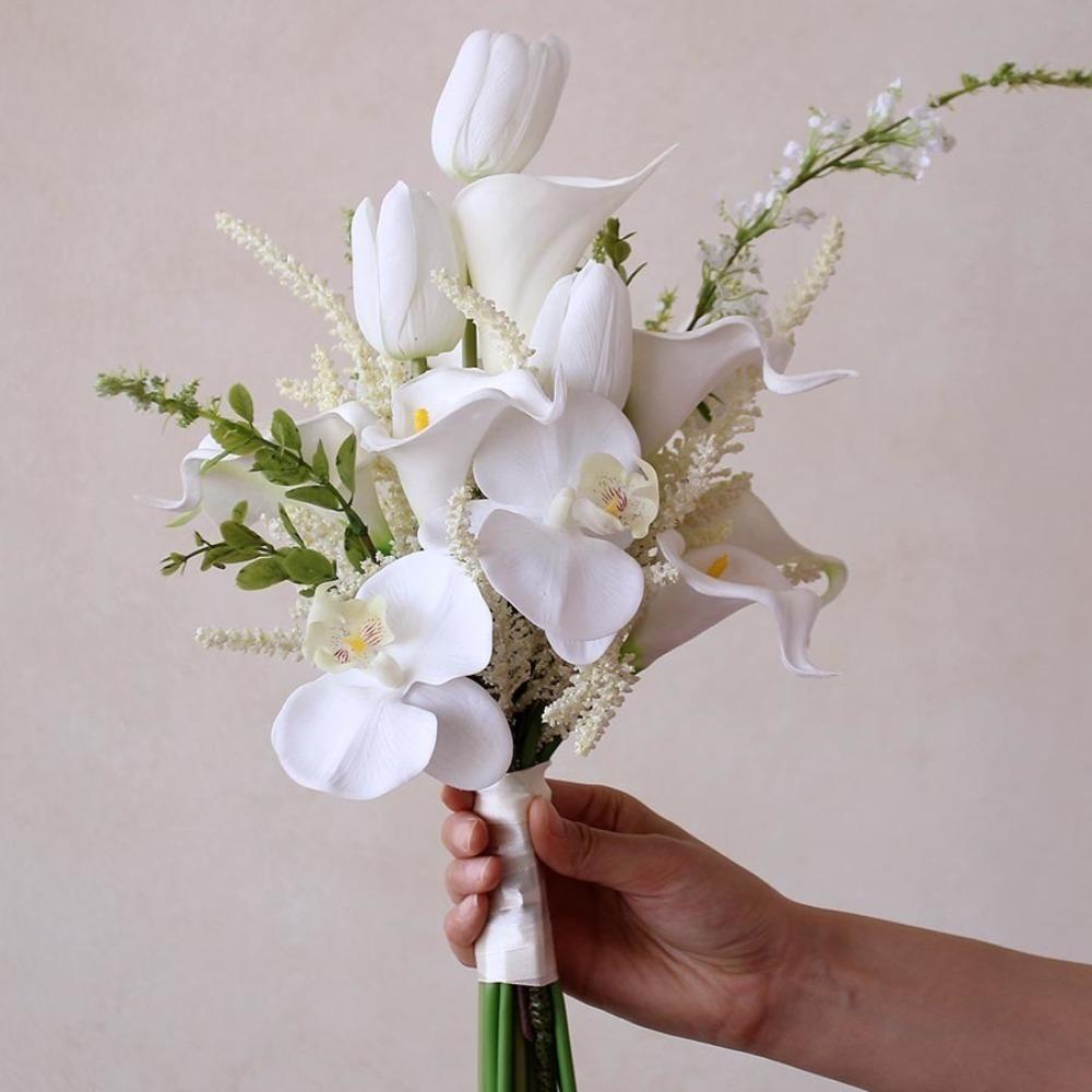 Букет невесты из калл, орхидея фаленопсис, свадебный цветок, многоразовые цветы для держания в руке