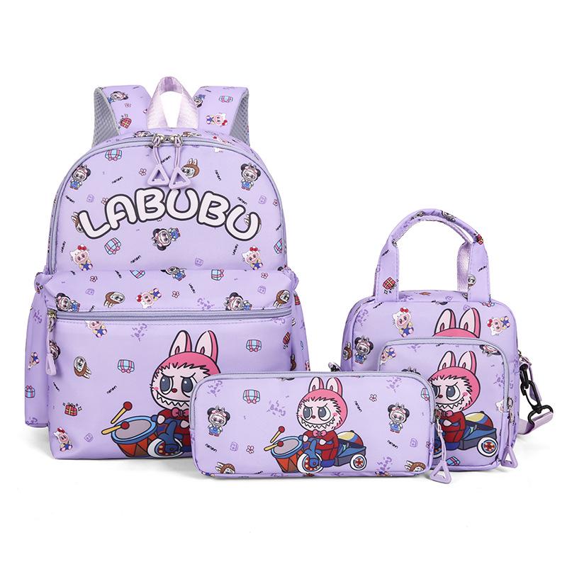 LABUBU Cartoon Cute Print 4-Piece Backpack Set for Girls - Elementary Schoolbag CLE