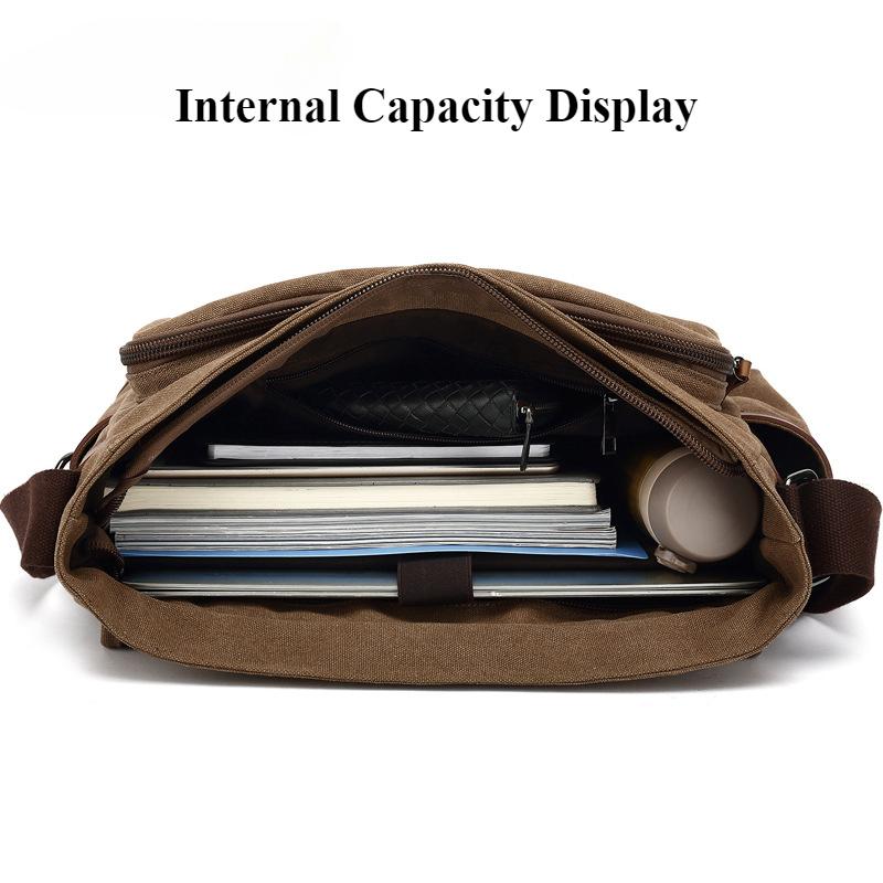 AUGUR Классическая однотонная мужская сумка-мессенджер из ретро-холста, деловая сумка, в которую можно положить ноутбук, практичная многофункциональная сумка через плечо с отверстием для наушников