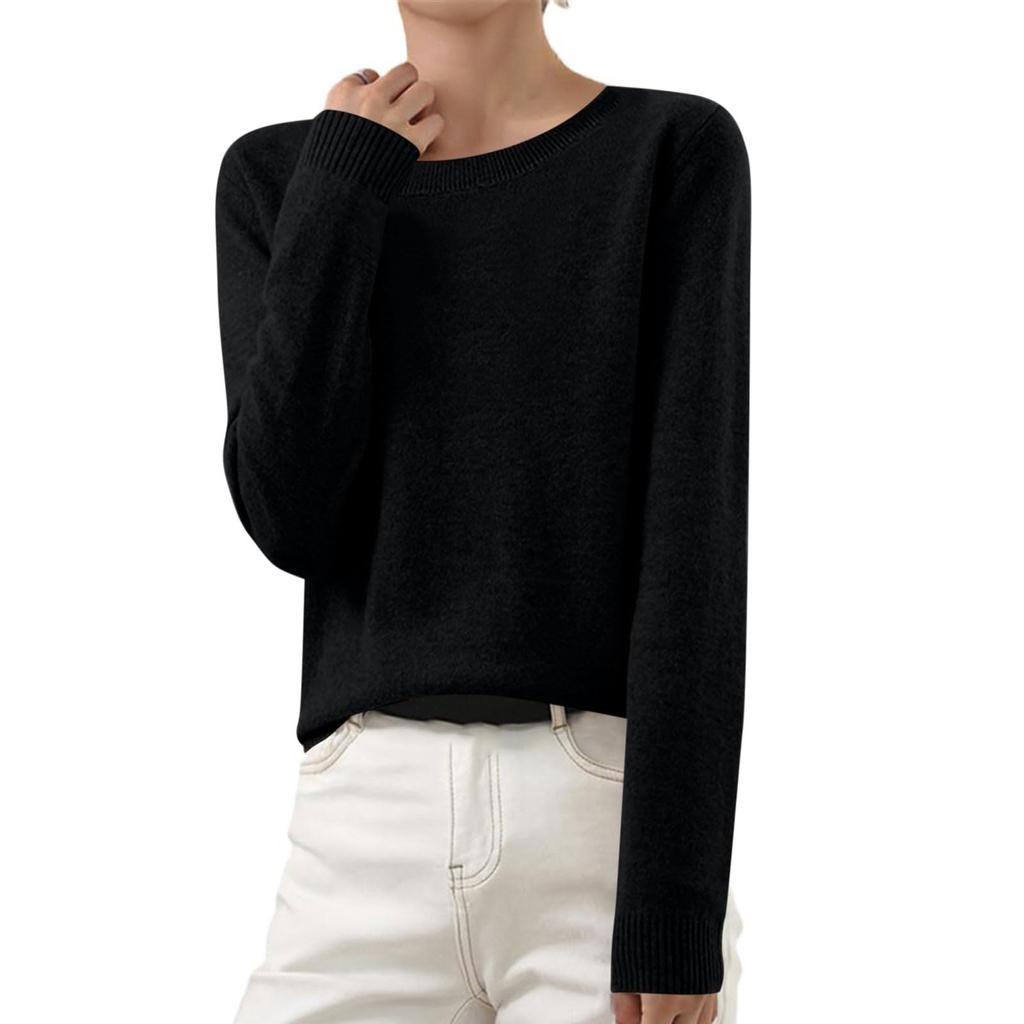 Women's Autumn And Winter Fashion Long-sleeved Basic Crew-neck Loose Pullover Sweater Top