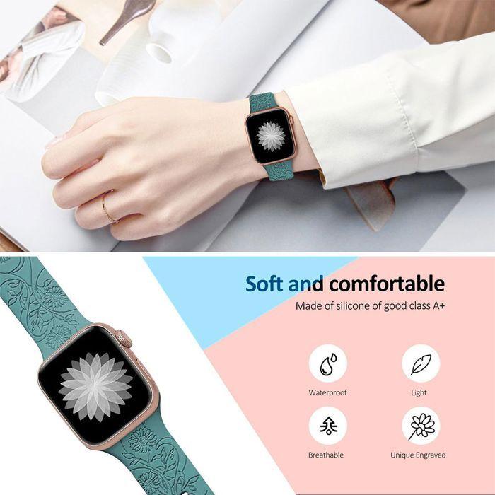 2x Bracelet pour Apple Watch Series Ultra 1/2, 10, 9 8 SE 7 6 5 4 3 2 1 42mm-44mm-45mm-46mm-49mm TPU Motif Tournesol Rose et Vert