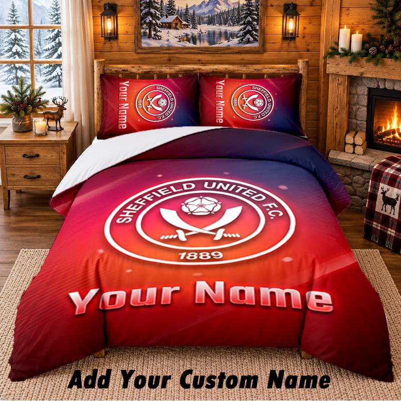 Sheffield United FC Pattern Bedding 3Pcs Set Custom Name, Bed Sheet And Pillowcases For Home Bedroom