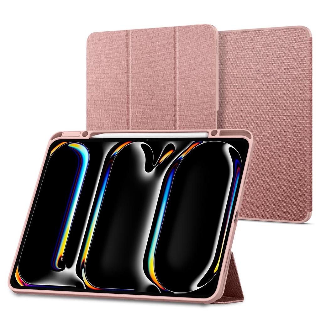 Spigen iPad Pro 13-дюймовый (2024) Чехол с подставкой, противоударный, тканевая крышка, устойчивая к царапинам, автоматический сон/пробуждение, Urban Fit, ACS07011 (Розовое золото)