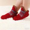 1 Pair Floor Socks Thickened Fleece-Lined Silicone-Dot Sole Slip-Resistant Traction Quiet Walking Socks with Jacquard Accents