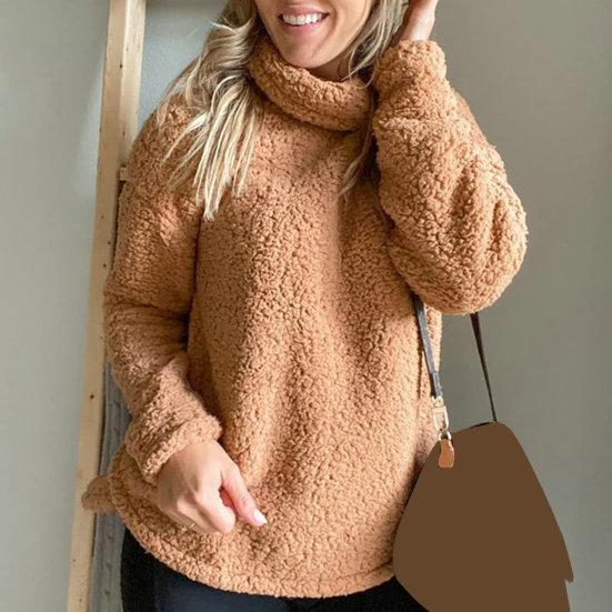 Женский свитер с высоким воротником и длинными рукавами, однотонный свободный крой, мягкий теплый утолщенный осенне-зимний повседневный женский пуловер, плюшевый топ, толстовка