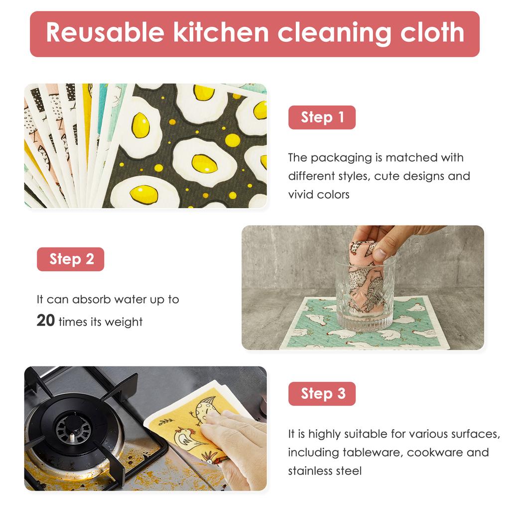 12Pcs Kitchen Dish Towels Nonwoven High Absorbency Swedish Dishcloths Thickened Cleaning Cloth for Home Washing Dishes Cleaning