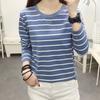 Women's Large Large Size Fashion Loose Long Sleeve T-shirt Women's Autumn Clothing Pure Cotton Stripe Base Shirt Top