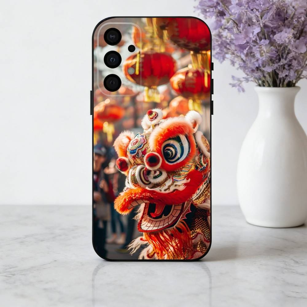 C-китайский L-танец льва Чехол для телефона Для Samsung Galaxy A73,A72,A71,A70,A53,A52,A51,Другие Мягкий черный чехол