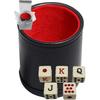 Set of 16mm Poker Dice Squared Corners and Black PU Leather Dice Cup Plush Velvet Lined - Gift Boxed (Spanish Poker (Ivory), Black/Red Cup)