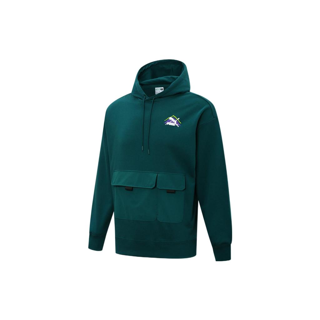 Puma FW22 Толстовка с капюшоном и длинным рукавом с принтом логотипа, мужские топы, зеленый 537392-24