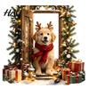 Removable 3D Illusion Holiday Wall Art 2Pcs Christmas Dog Sticker, Self?Adhesive Festive Door Decal for Living Room Decal, Puppy Mural Bedroom Shop