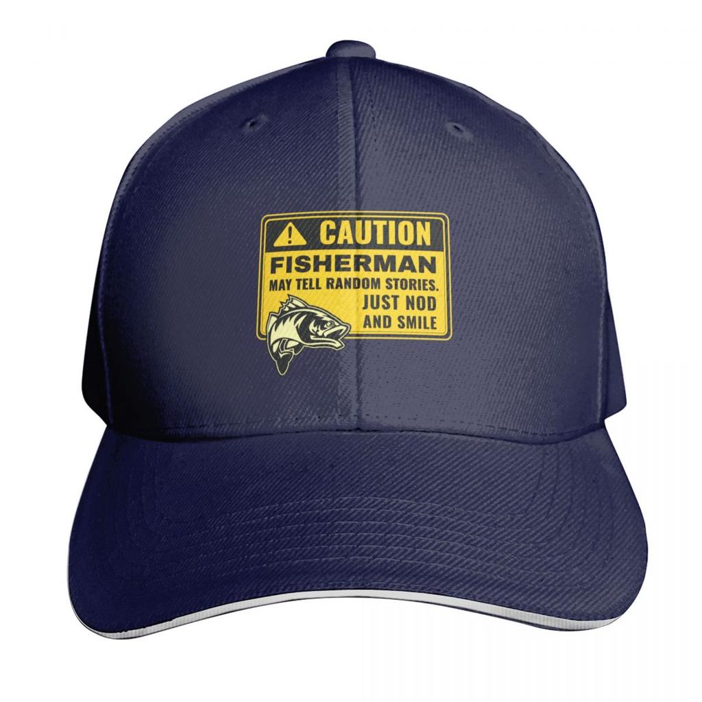 Caution FisherUnisex may tell random stories nondistressed Baseball Cap funny hat Golf Hat New Hat Unisexs Baseball Womens