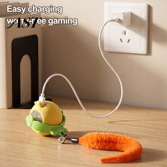 Interactive Cat Toy Ball, Self Rolling Ball with Bell And Detachable Plush Tail, Indoor Entertainment Automatic Obstacle Avoidance, Rechargeable Light