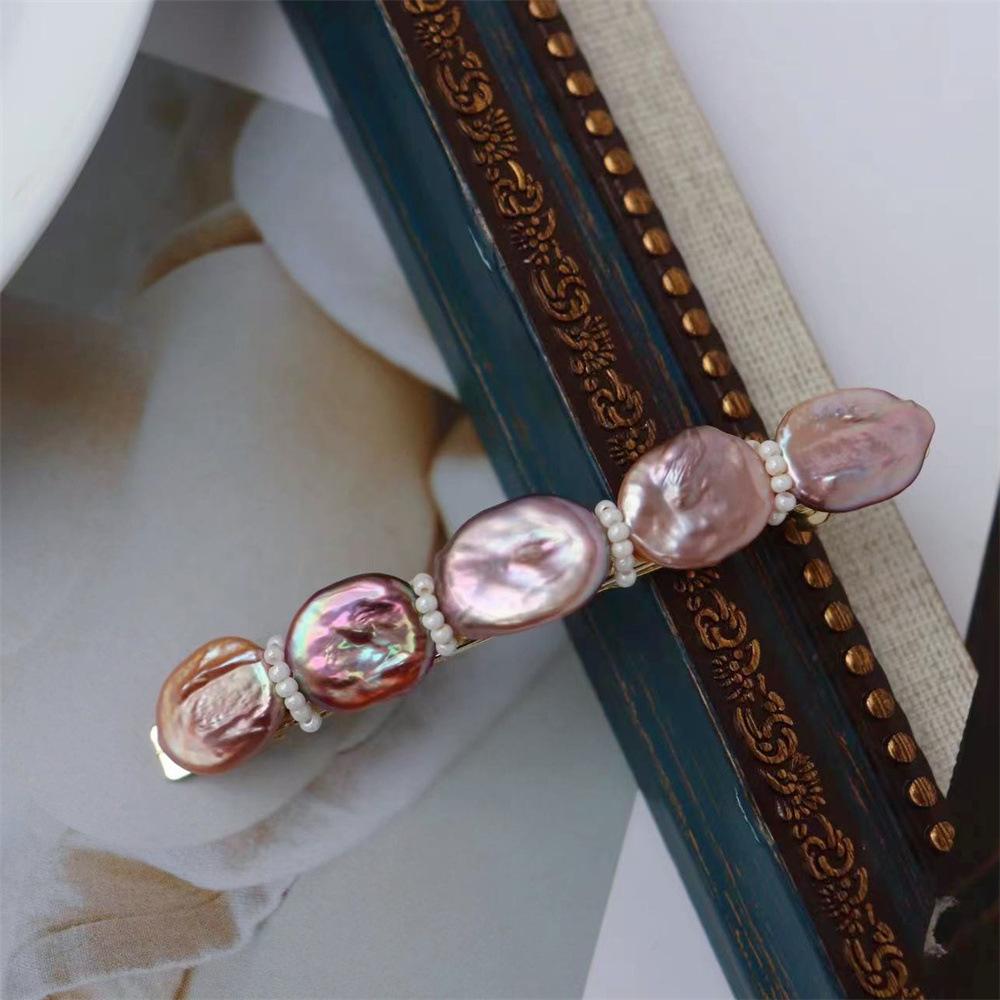 French-style retro spring clip with natural freshwater baroque pearls, a simple and elegant hair accessory for styling updo hairstyles