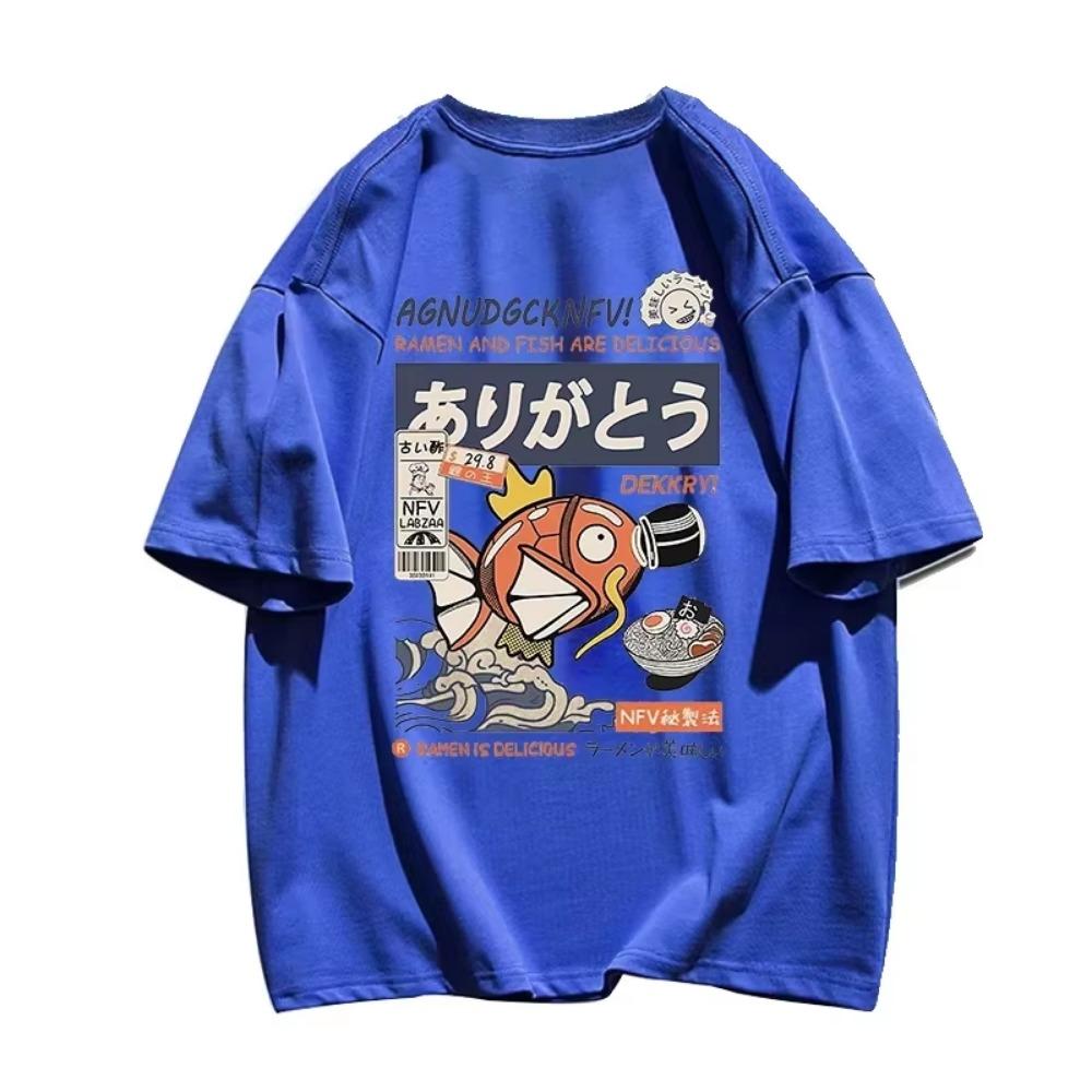 Hip Hop Streetwear Harajuku T-shirt Japanse Kanji Fish Print T-shirt 2023 Mannen Katoen Casual Korte Mouw T-shirt Japan Stijl