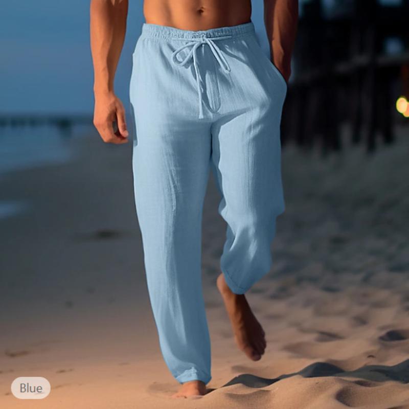 Men's Cotton Linen Trousers Summer Trousers Beach Trousers Drawstring Stretch Straight Trousers Comfortable Breathable Casual Daily Casual Trousers