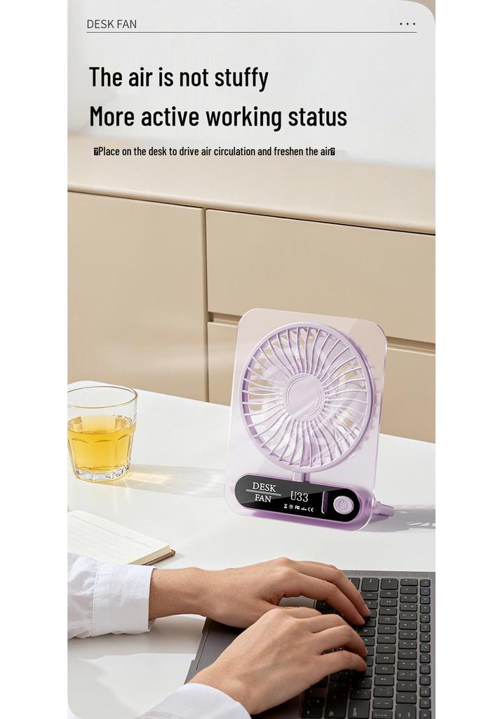 USB Rechargeable High-Power Transparent Desk Fan - Portable, Multifunctional for Office and Outdoor