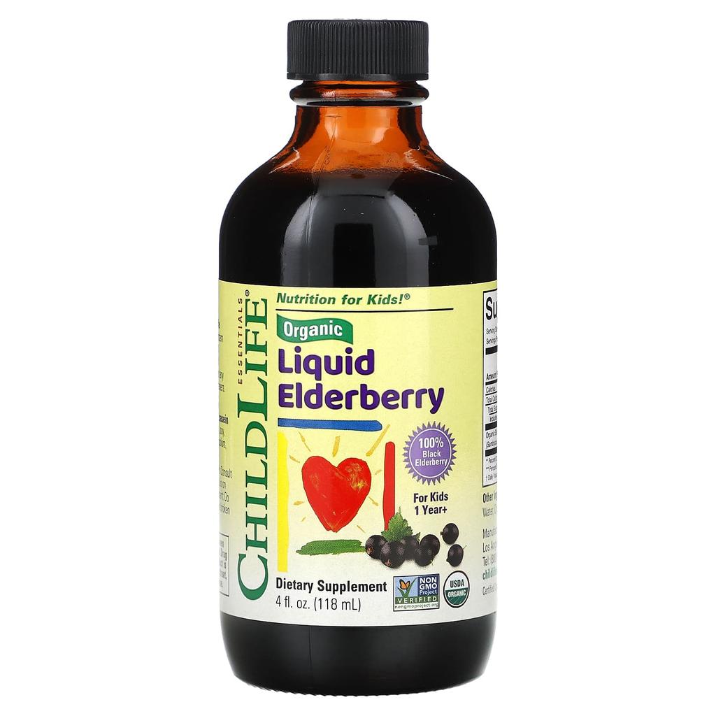 ChildLife Essentials Organic Liquid Elderberry, Ages 1+, 4 Fl Oz (118 Ml)
