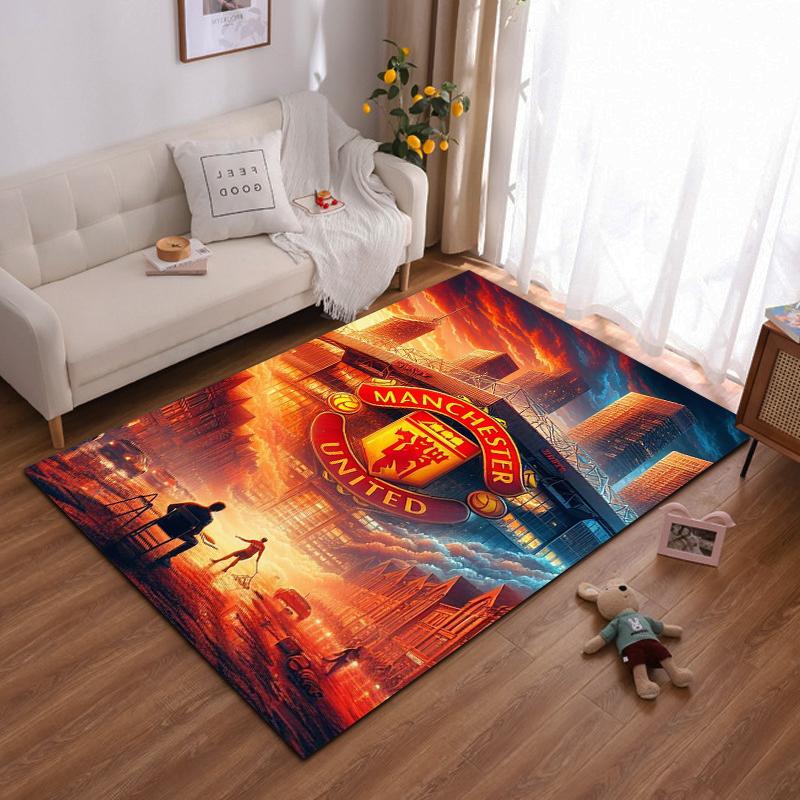 Manchester United Logo with Skyline Design Non-slip rug suitable for living room and bedroom sofas.