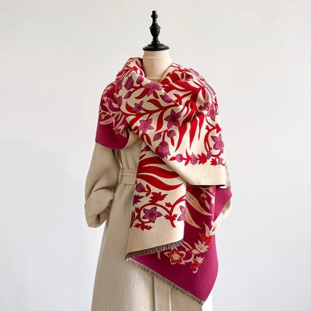 Tassel Design Blanket Scarf Floral Jacquard Winter Shawl Elegant Pashmina Shawl Outdoor Use