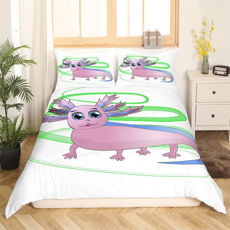 Комплект постельного белья Kawaii Axolotl Queen для девочек, мальчиков, подростков, милый мультяшный рептилии, животное, пододеяльник, галактика, звездное небо, одеяло, чехол