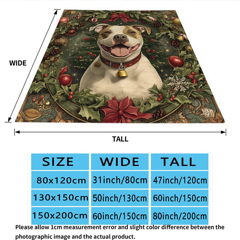 Christmas dog Printed Flannel Blanket, soft throw for bedroom sofa, washable, Christmas present, great gift.