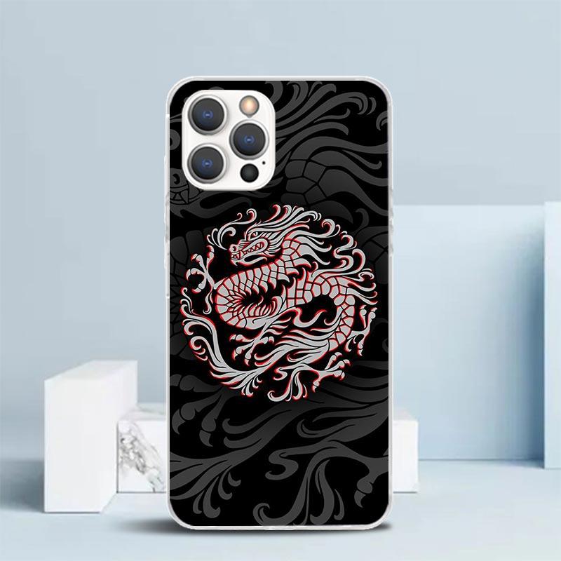 Японская татуировка Темного Дракона Чехол для телефона Для IPhone 16 17 Air 16E 15 14 Plus 13 Mini 12 11 Pro Max 7 8 + SE 2020 Мягкий ТПУ Задняя крышка