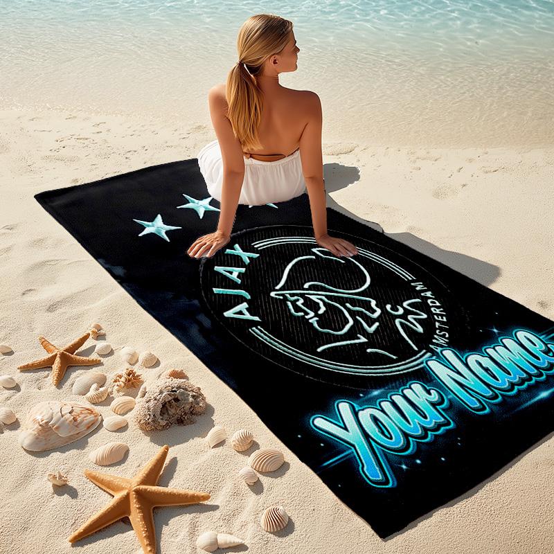 1pc Ajax FC Beach Towel with Custom Name, Beach and Seaside Swimming Pool Equipment, Fashion Pattern, Rectangular, Travel Essential