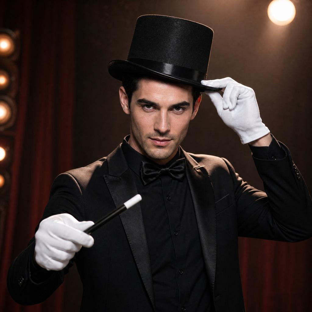 Halloween Magician Hat Tie Gloves Costume Accessory Set 530