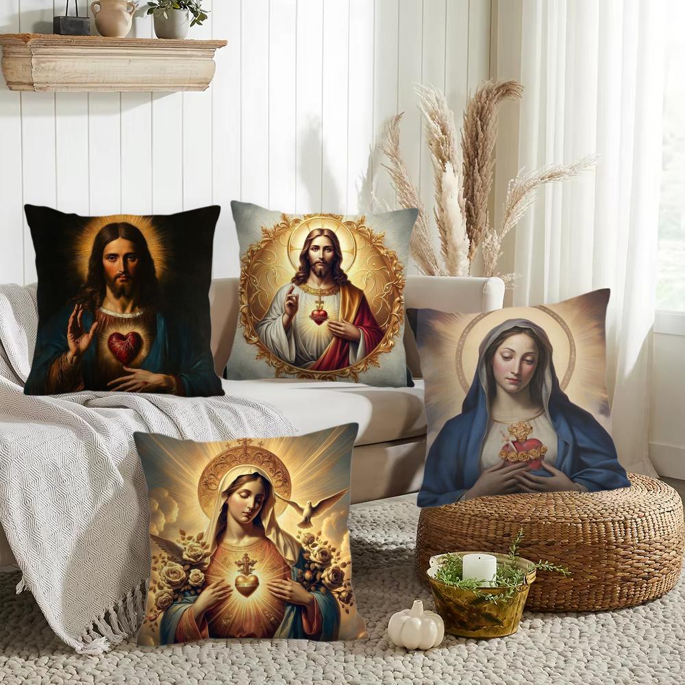 SSacred Aesthetic Art Cushion Cover Silky Short Plush Invisible Zipper Dustproof Sofa Pillow Case for Home Decor