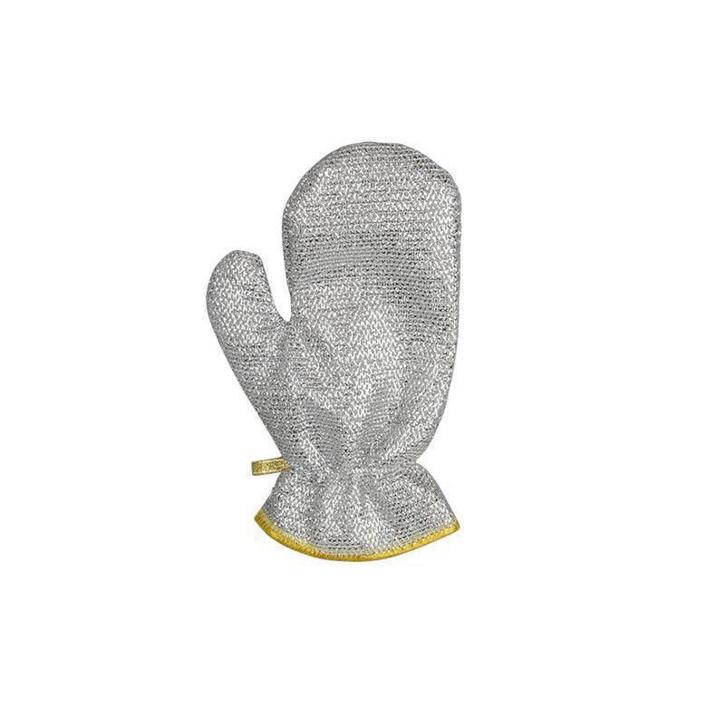 Waterproof Fleece-lined Multifunctional Cleaning Gloves with Silver Wire Dishcloth & Wear-resistant Scouring Pad