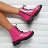 Women Fashion Pink Motorcycle Boots Pu Leather Platform Ankle Boots Autumn Winter Plus Size Lace Up