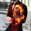 Осень Весна Мужская Рубашка 3D Принт Животных Стойка Воротник Длинный Рукав Однобортный Приталенный Кардиган Пуговицы Мягкий Дышащий Мужской Деловой