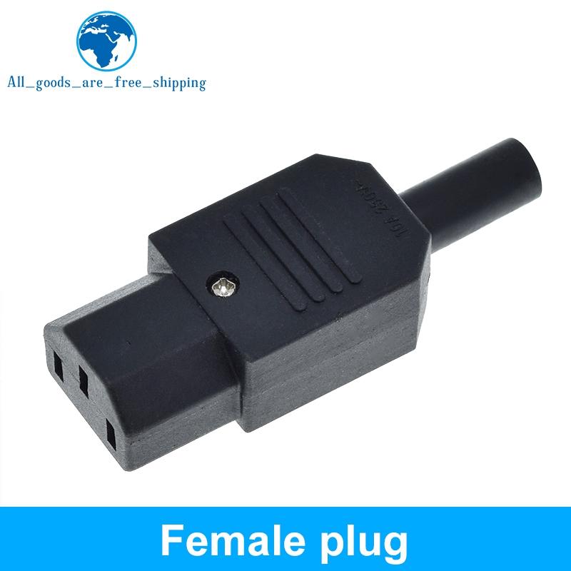 TZT 1/3PCS IEC Straight Cable Plug Connector C13 C14 10A 250V Black female&male Plug Rewirable Power Connector 3 pin AC Socket