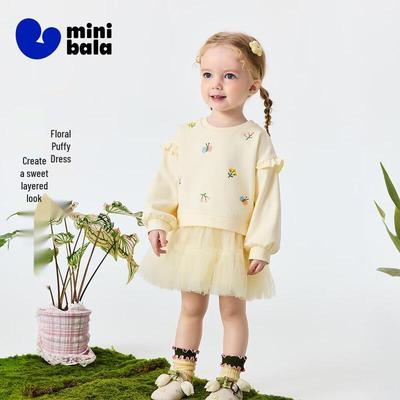 Minibala Повседневная женская толстовка с цветочным принтом и сетчатой вставкой, платье