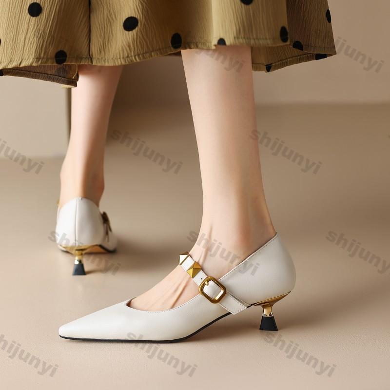 Fashion Women High Heels 2025 Summer New Fashion Buckle Strap Metal Decoration High Heels Non Slip Pointe Thin Heels Women Summer Shoes