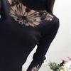 Pofulove Black Lace Sweater Women's Pullover Sweater Stretch Net Yarn Slim Was Thin Bottoming