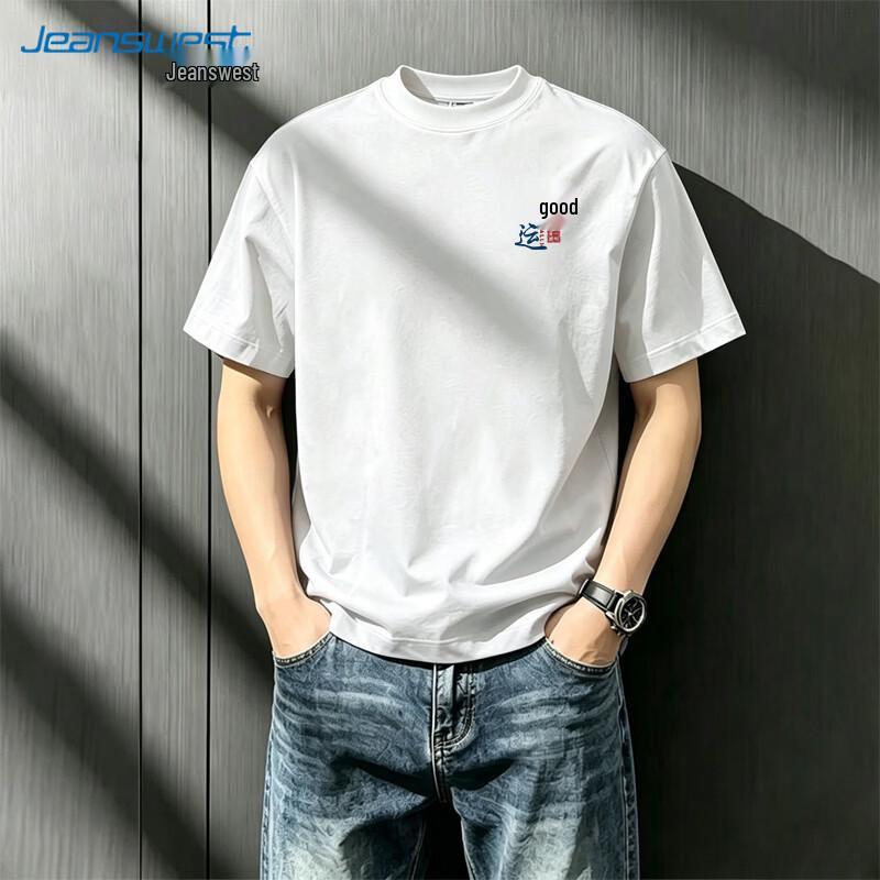 Мужская летняя свободная футболка из чистого хлопка Jeanswest 2026 с дизайном «Удачи»