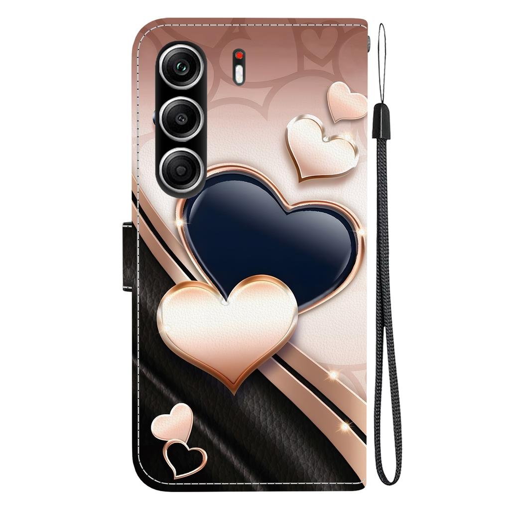 Чехол-книжка из искусственной кожи ручной работы для Tecno Camon 40 Pro (4G/5G) Противоскользящий ударопрочный чехол с ремешком на запястье и дизайнами в виде сердец/роз и кошек