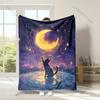 Cat reaches moon reflection Print Adult Children Warm Blankets Home Travel Car Soft and Comfortable Suitable for all seasons
