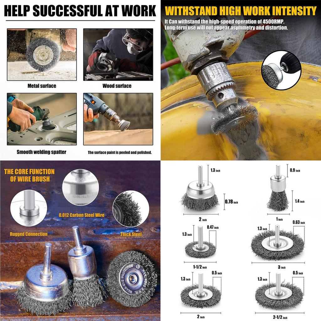Набор 6 щеток из проволоки для очистки, удаления ржавчины, с медной и нержавеющей щетиной