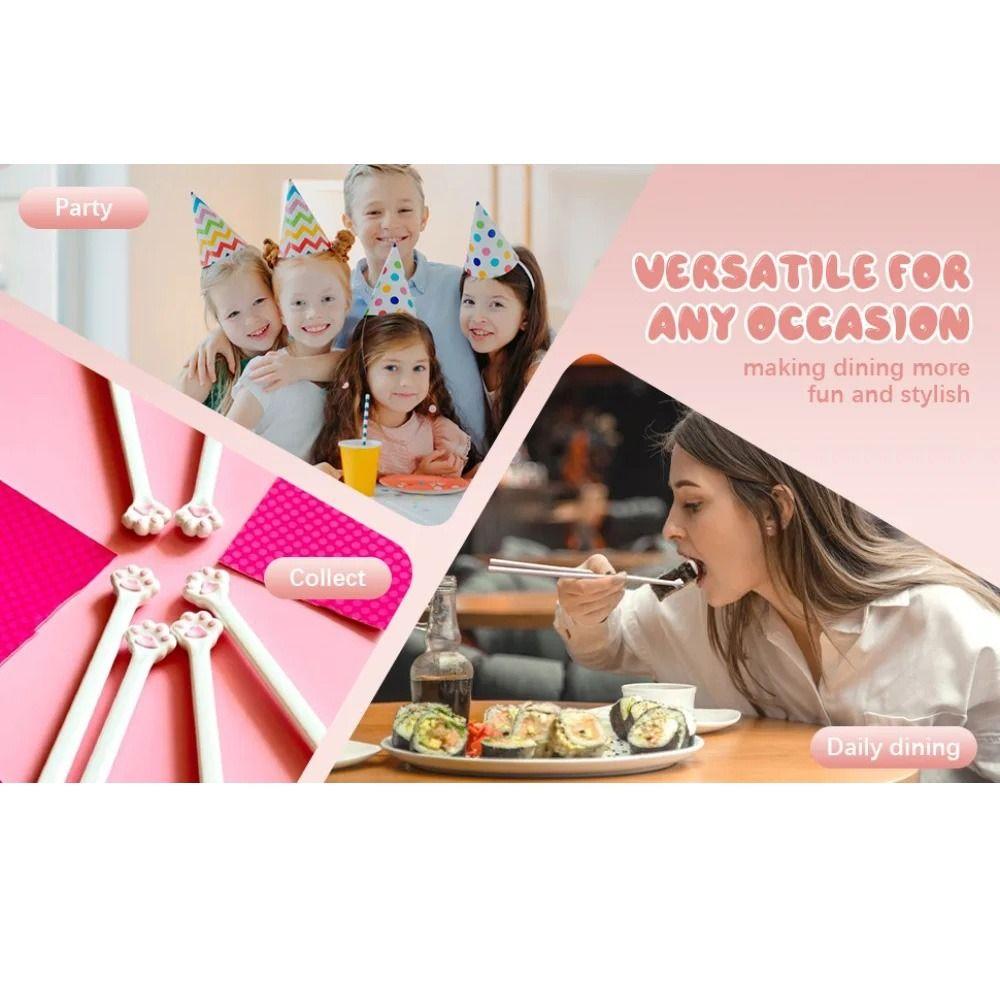 Reusable Cute Eating Chopsticks Comfortable Grip Pink Paw Food Clip  Cooking Tools