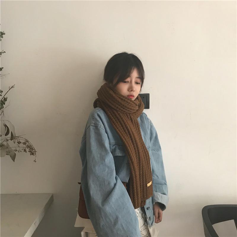 Coarse Knitted Scarf Women's Winter Korean Versatile Thick Warm Scarf Student Solid Color Scarf